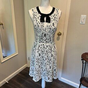 Victoria's Secret Cream Lace Midi Dress with Black Bow, Size 6